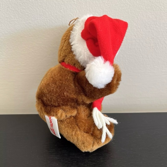Fun World Bear Plush Christmas Ornament Santa Hat Scarf Vintage Stuffed Animal - Picture 4 of 8